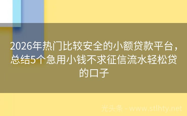 2026年热门比较安全的小额贷款平台，总结5个急用小钱不求征信流水轻松贷的口子