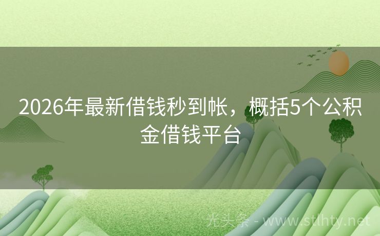 2026年最新借钱秒到帐，概括5个公积金借钱平台
