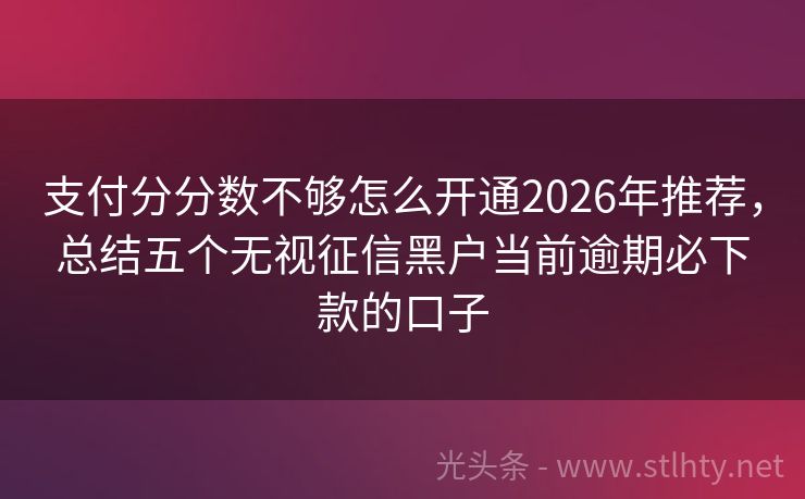 支付分分数不够怎么开通2026年推荐，总结五个无视征信黑户当前逾期必下款的口子