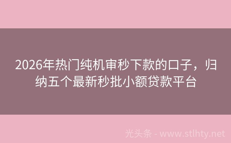 2026年热门纯机审秒下款的口子，归纳五个最新秒批小额贷款平台
