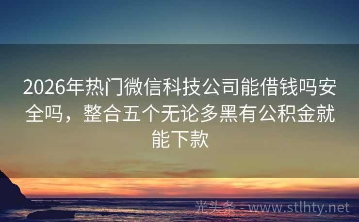 2026年热门微信科技公司能借钱吗安全吗，整合五个无论多黑有公积金就能下款