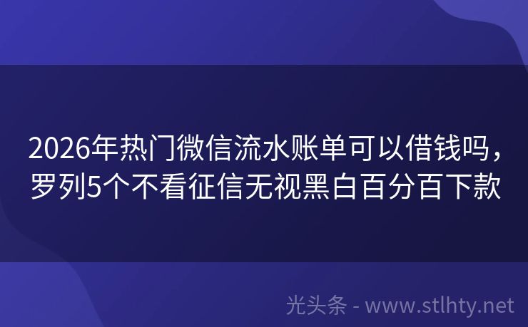 2026年热门微信流水账单可以借钱吗，罗列5个不看征信无视黑白百分百下款
