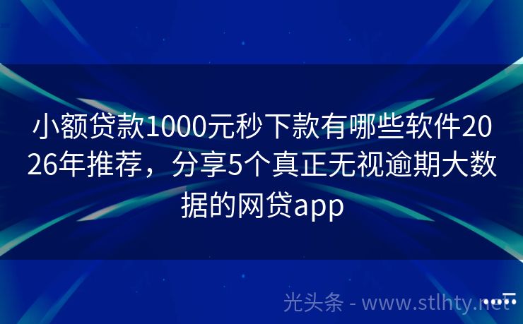 小额贷款1000元秒下款有哪些软件2026年推荐，分享5个真正无视逾期大数据的网贷app