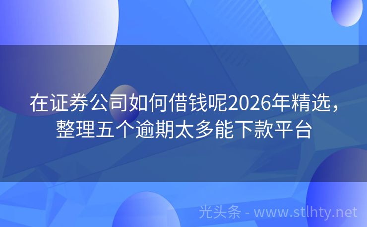 在证券公司如何借钱呢2026年精选，整理五个逾期太多能下款平台