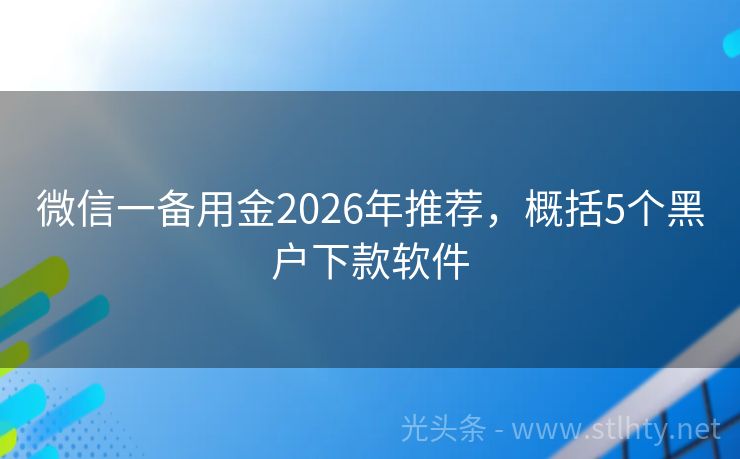 微信一备用金2026年推荐，概括5个黑户下款软件