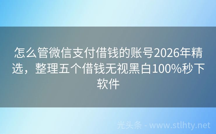 怎么管微信支付借钱的账号2026年精选，整理五个借钱无视黑白100%秒下软件