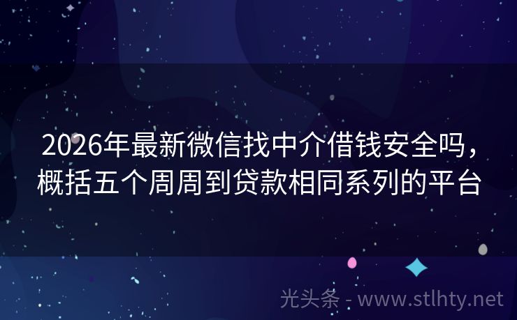 2026年最新微信找中介借钱安全吗，概括五个周周到贷款相同系列的平台