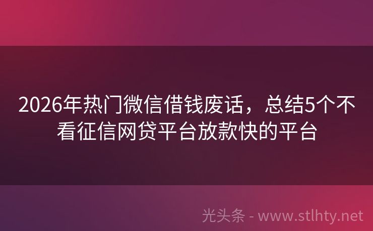 2026年热门微信借钱废话，总结5个不看征信网贷平台放款快的平台