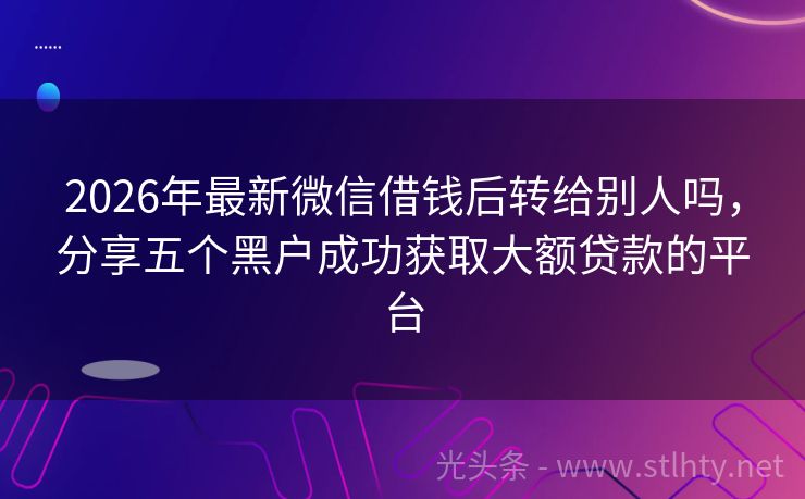 2026年最新微信借钱后转给别人吗，分享五个黑户成功获取大额贷款的平台