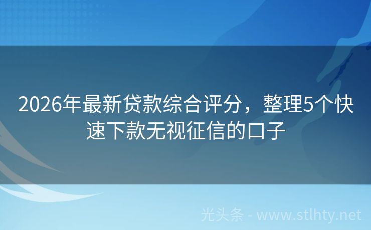2026年最新贷款综合评分，整理5个快速下款无视征信的口子