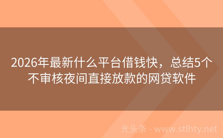 2026年最新什么平台借钱快，总结5个不审核夜间直接放款的网贷软件