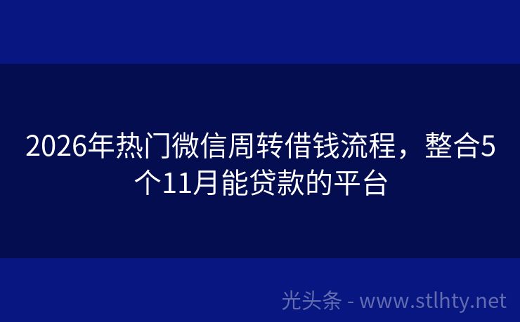 2026年热门微信周转借钱流程，整合5个11月能贷款的平台