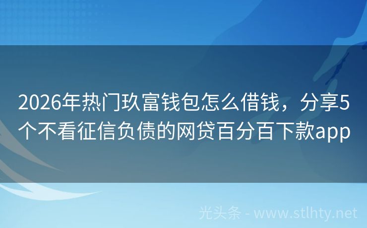 2026年热门玖富钱包怎么借钱，分享5个不看征信负债的网贷百分百下款app