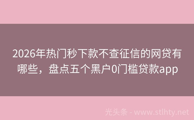 2026年热门秒下款不查征信的网贷有哪些，盘点五个黑户0门槛贷款app