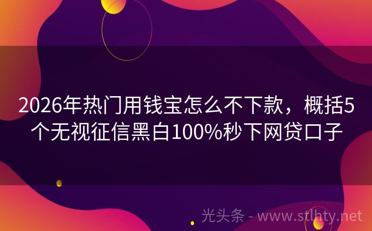 2026年热门用钱宝怎么不下款，概括5个无视征信黑白100%秒下网贷口子