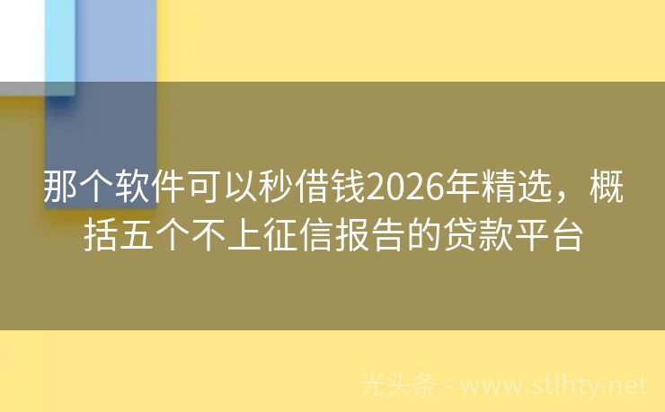 那个软件可以秒借钱2026年精选，概括五个不上征信报告的贷款平台
