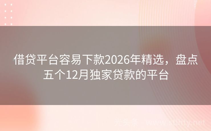 借贷平台容易下款2026年精选，盘点五个12月独家贷款的平台