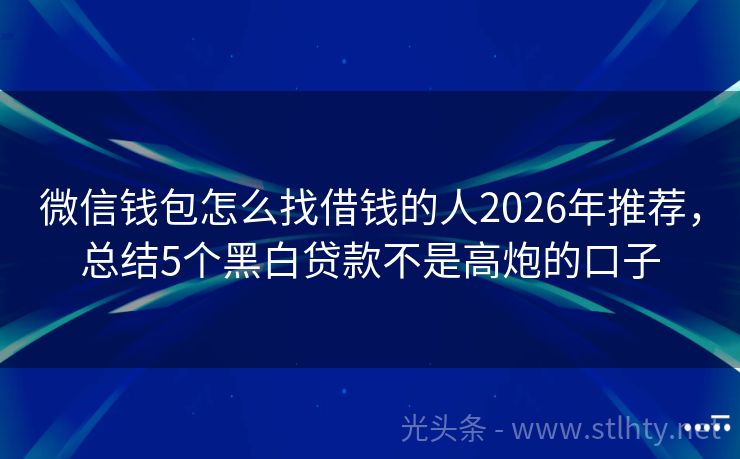 微信钱包怎么找借钱的人2026年推荐，总结5个黑白贷款不是高炮的口子