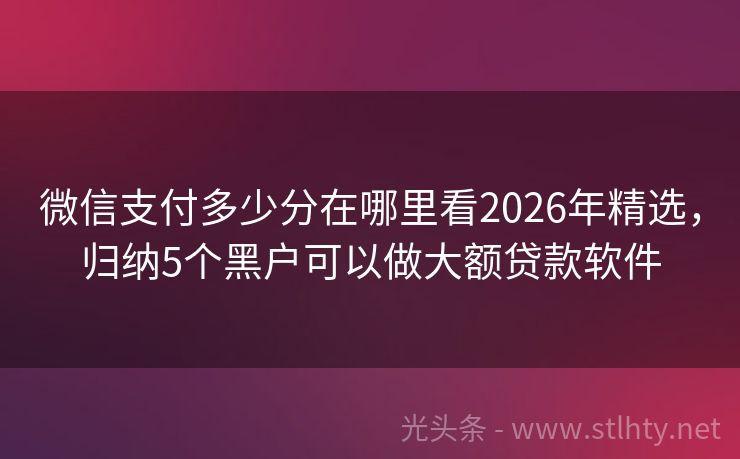 微信支付多少分在哪里看2026年精选，归纳5个黑户可以做大额贷款软件