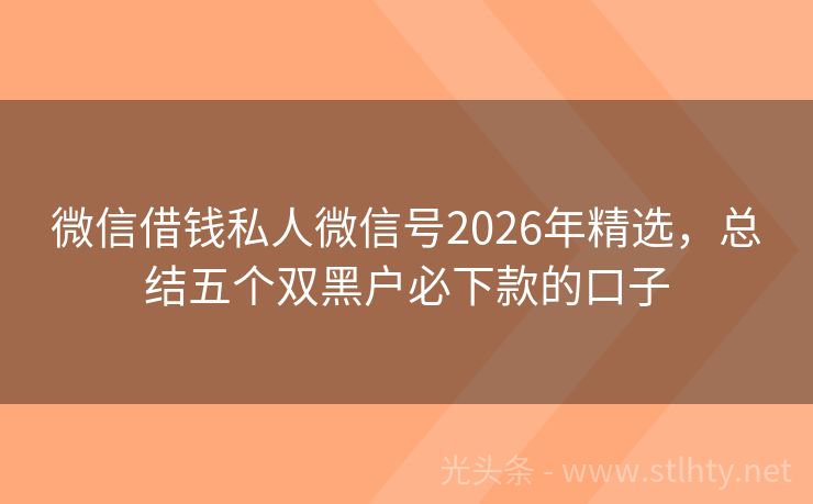 微信借钱私人微信号2026年精选，总结五个双黑户必下款的口子