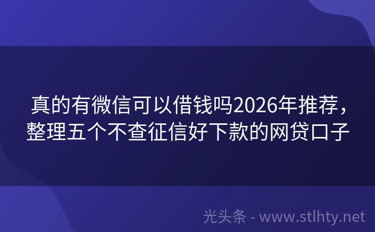 真的有微信可以借钱吗2026年推荐，整理五个不查征信好下款的网贷口子