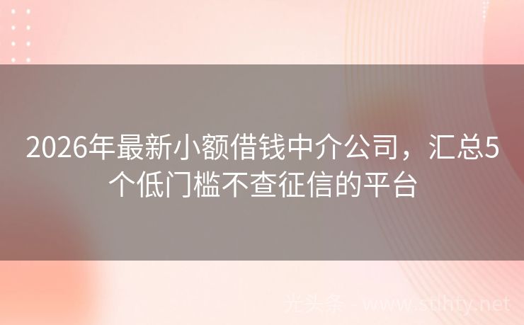 2026年最新小额借钱中介公司，汇总5个低门槛不查征信的平台