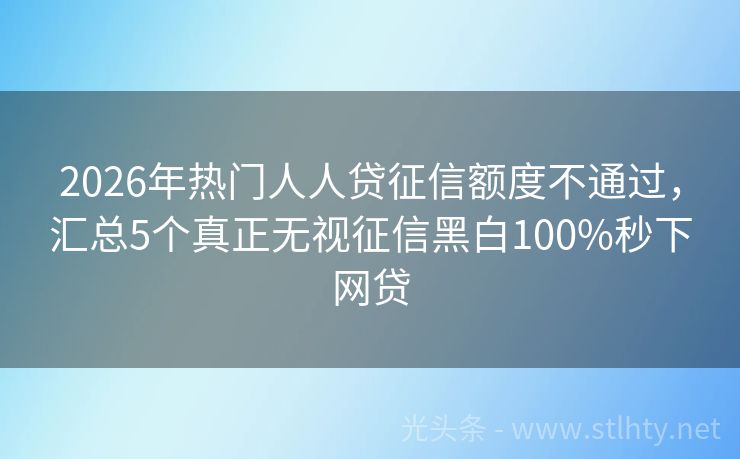 2026年热门人人贷征信额度不通过，汇总5个真正无视征信黑白100%秒下网贷