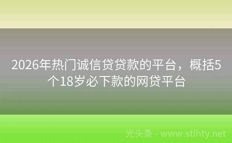 2026年热门诚信贷贷款的平台，概括5个18岁必下款的网贷平台