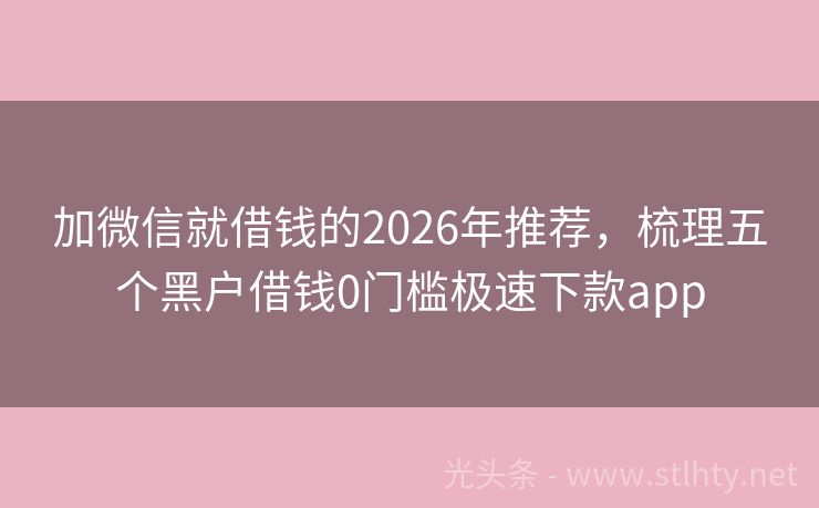 加微信就借钱的2026年推荐，梳理五个黑户借钱0门槛极速下款app
