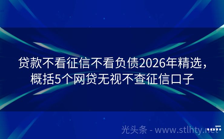 贷款不看征信不看负债2026年精选，概括5个网贷无视不查征信口子