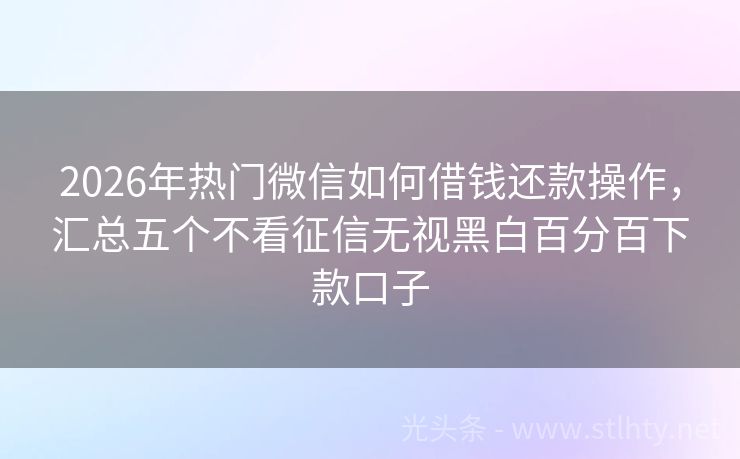 2026年热门微信如何借钱还款操作，汇总五个不看征信无视黑白百分百下款口子