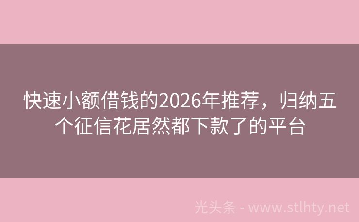 快速小额借钱的2026年推荐，归纳五个征信花居然都下款了的平台