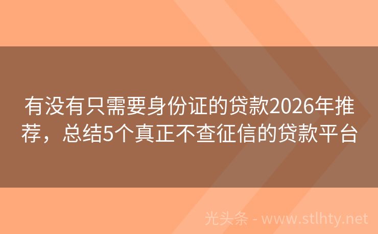 有没有只需要身份证的贷款2026年推荐，总结5个真正不查征信的贷款平台