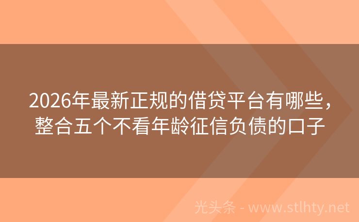 2026年最新正规的借贷平台有哪些，整合五个不看年龄征信负债的口子