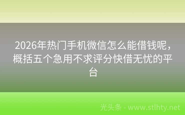 2026年热门手机微信怎么能借钱呢，概括五个急用不求评分快借无忧的平台