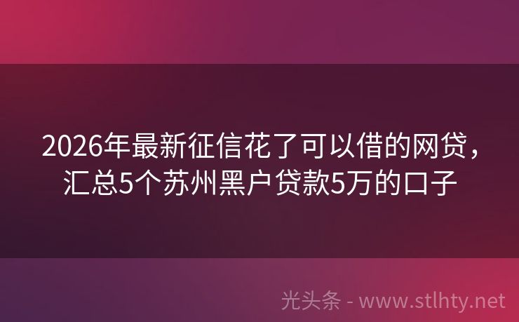 2026年最新征信花了可以借的网贷，汇总5个苏州黑户贷款5万的口子