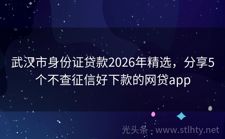 武汉市身份证贷款2026年精选，分享5个不查征信好下款的网贷app