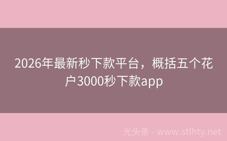 2026年最新秒下款平台，概括五个花户3000秒下款app