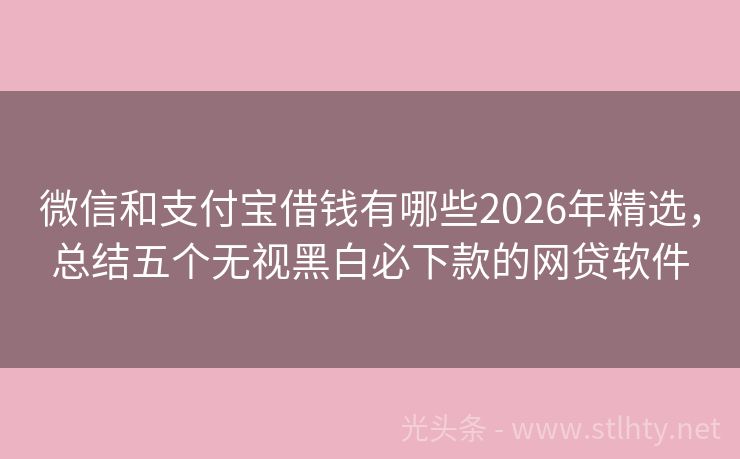 微信和支付宝借钱有哪些2026年精选，总结五个无视黑白必下款的网贷软件
