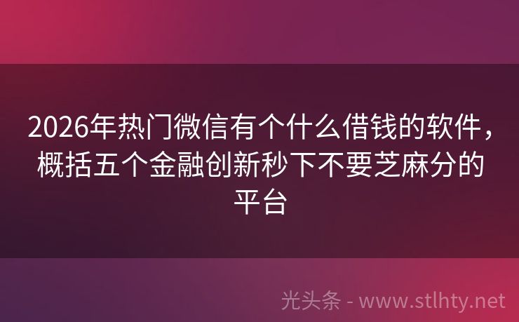 2026年热门微信有个什么借钱的软件，概括五个金融创新秒下不要芝麻分的平台