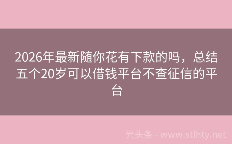 2026年最新随你花有下款的吗，总结五个20岁可以借钱平台不查征信的平台