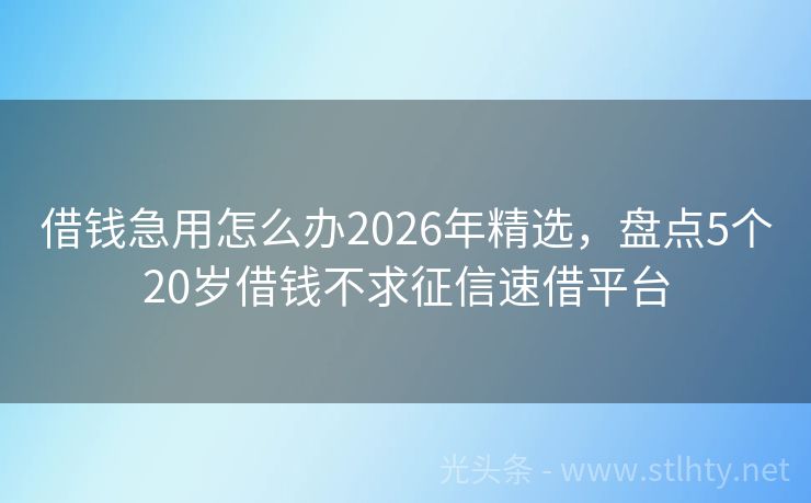 借钱急用怎么办2026年精选，盘点5个20岁借钱不求征信速借平台