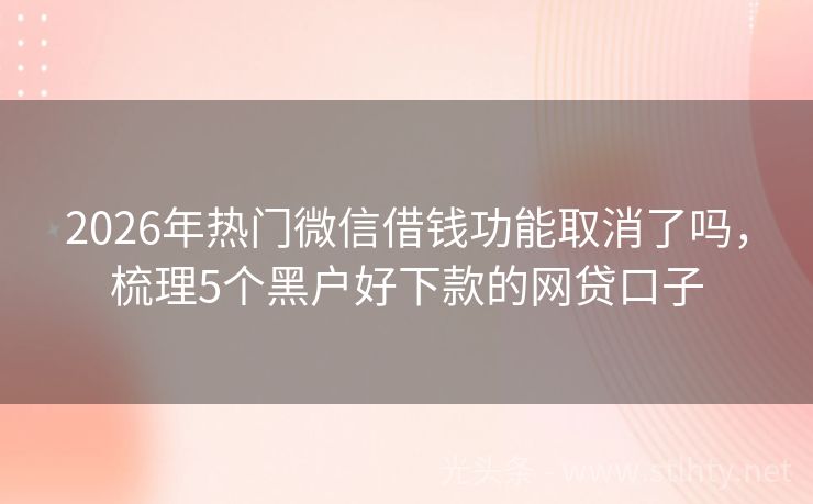 2026年热门微信借钱功能取消了吗，梳理5个黑户好下款的网贷口子