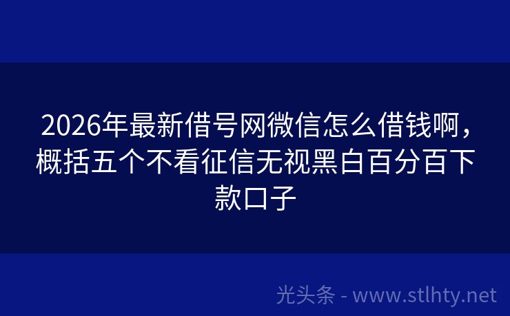 2026年最新借号网微信怎么借钱啊，概括五个不看征信无视黑白百分百下款口子