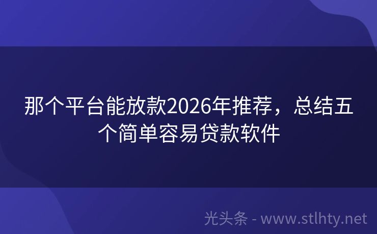 那个平台能放款2026年推荐，总结五个简单容易贷款软件
