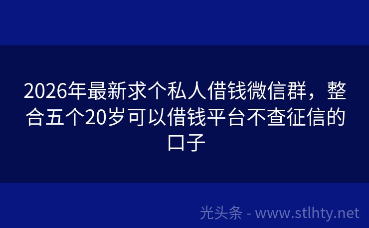 2026年最新求个私人借钱微信群，整合五个20岁可以借钱平台不查征信的口子