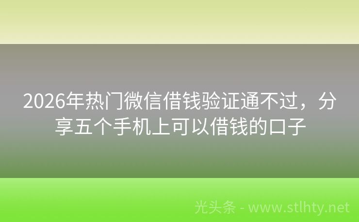 2026年热门微信借钱验证通不过，分享五个手机上可以借钱的口子