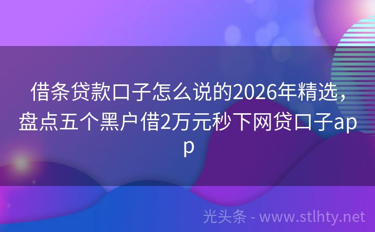 借条贷款口子怎么说的2026年精选，盘点五个黑户借2万元秒下网贷口子app