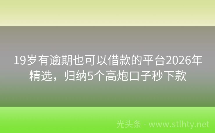 19岁有逾期也可以借款的平台2026年精选，归纳5个高炮口子秒下款