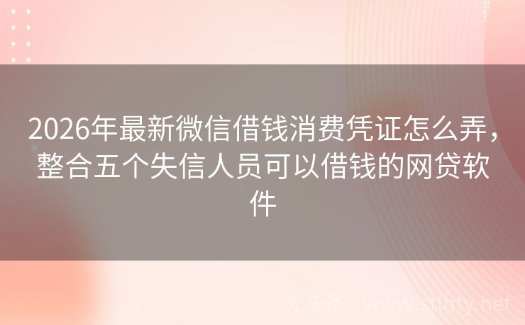 2026年最新微信借钱消费凭证怎么弄，整合五个失信人员可以借钱的网贷软件